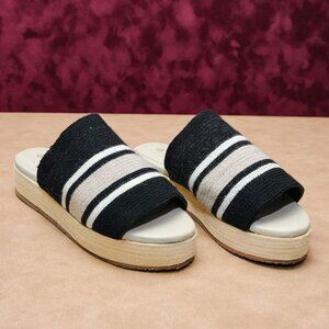 Kaanas Women Black grey Strip Fabric Slip-on Platform Summer Sandals sz 6
